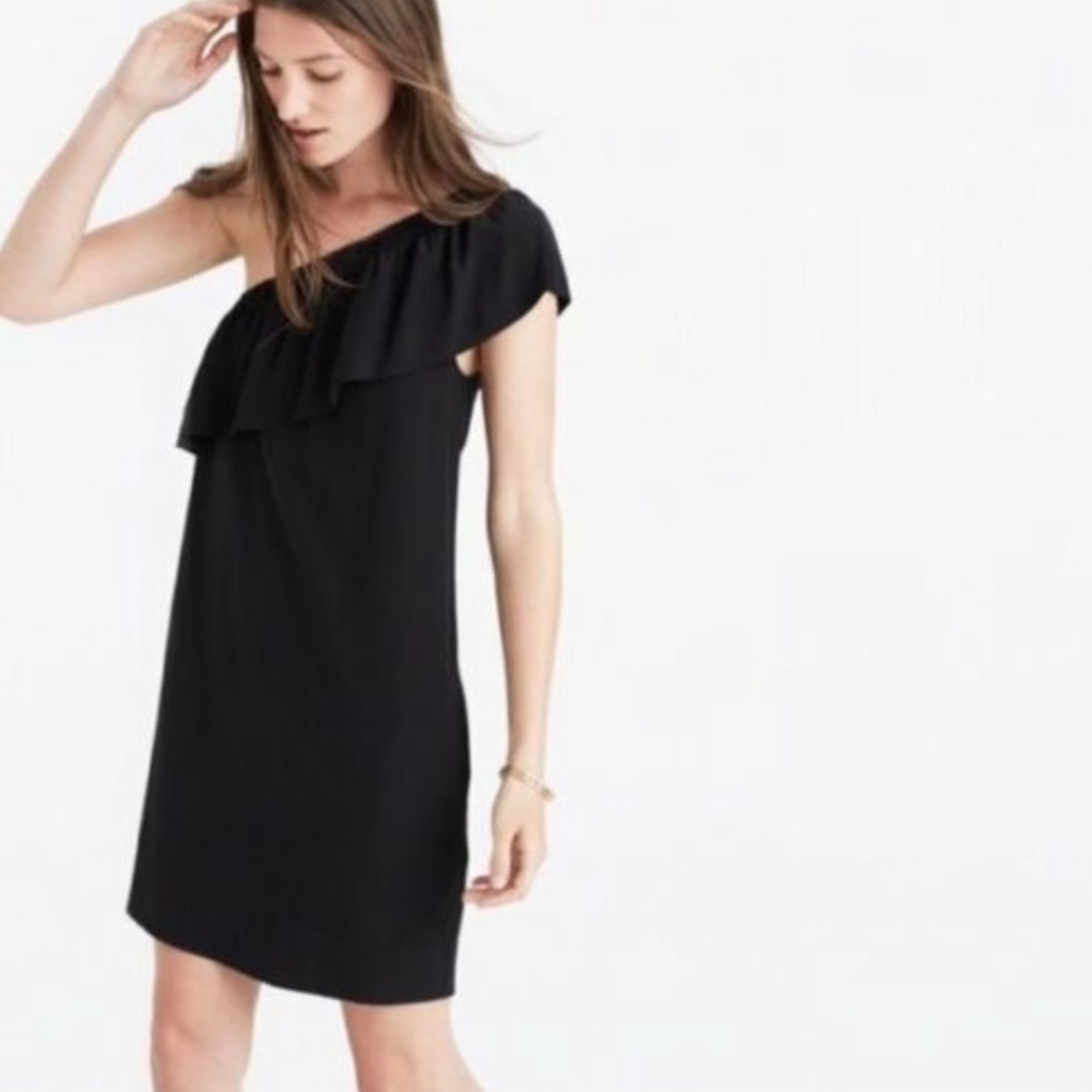 Madewell Silk One Shoulder Black Dress Size 8